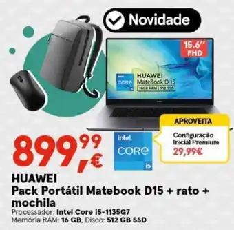 Worten HUAWEI Back Portátil Matebook D15 + rato + Mochila promoção