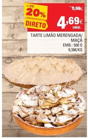 Continente Tarte Limão Merengada/ Maçã 500g promoção