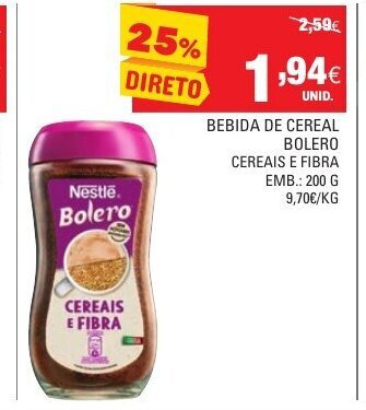 Continente Bebida de Cereal Bolero Cereais e Fibra 200g promoção