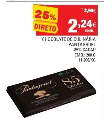 Continente Chocolate de Culinária Pantagruel 85% Cacau 200g promoção