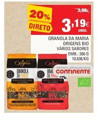 Continente Granola da Maria Origens Bio 300g promoção