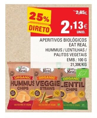 Continente Aperitivos Biológicos Eat Real 100g promoção
