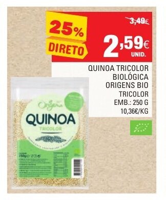 Continente Quinoa Tricolor Biológica Origens Bio 250g promoção