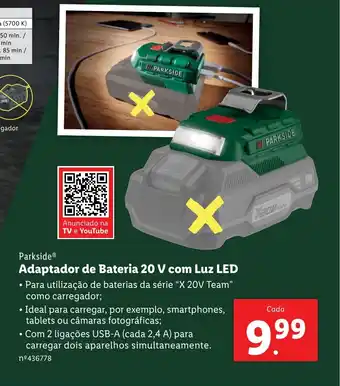 Lidl Parkside Adaptador de Bateria 20 V com Luz LED promoção