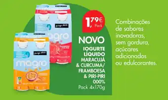 Pingo Doce IOGURTE LÍQUIDO MARACUJÁ & CURCUMA/ FRAMBOESA & PIRI-PIRI 000% Pack 4x170g promoção