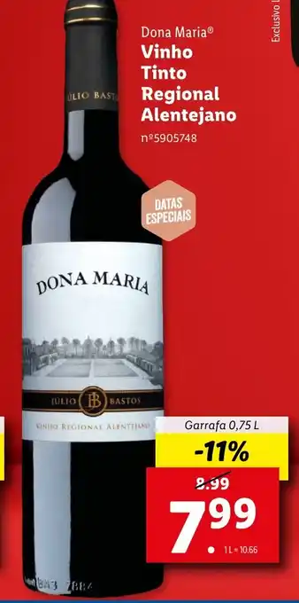 Lidl Dona Maria Vinho Tinto Regional Alentejano promoção