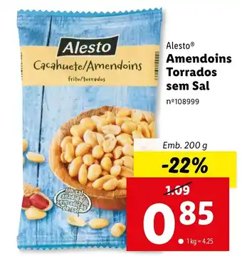 Lidl Alesto Amendoins Torrados sem Sal Emb. 200 g promoção