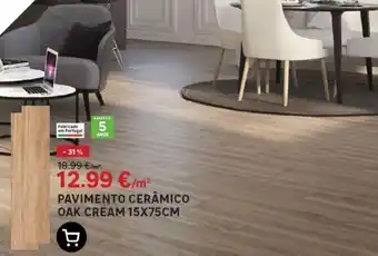 PAVIMENTO CERÂMICO OAK CREAM 15X75CM