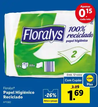 Lidl Floralys Papel Higiénico Reciclado Emb. 12 rolos promoção