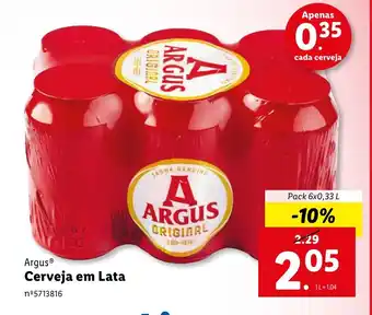 Lidl Argus Cerveja em Lata Pack 6x0,33 L promoção