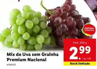 Lidl Mix de Uva sem Grainha Premium Nacional 500g promoção