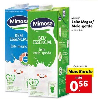 Lidl Mimosa Leite Magro/Meio-gordo 1L promoção