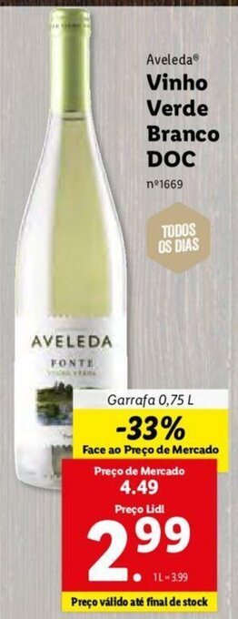 Lidl Aveleda Vinho Verde Branco DOC 0,75L promoção