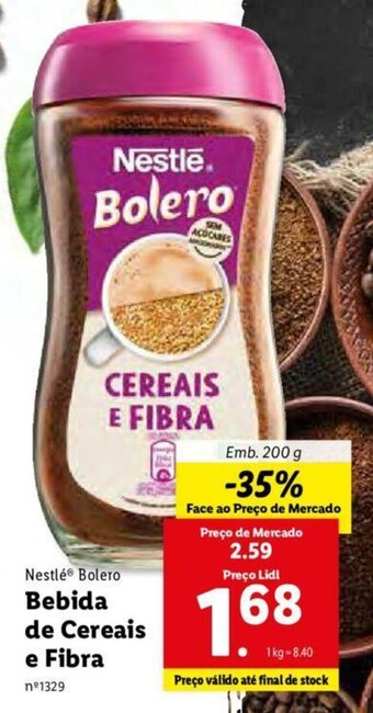 Lidl Nestlé Bolero Bebida de Cereais e Fibra 200g promoção
