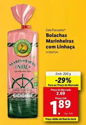 Lidl Cem Porcento Bolachas Marinheiras com Linhaça 200g promoção