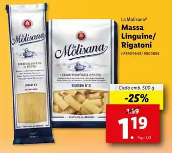 Lidl La Molisana Massa Linguine/Rigatoni 500g promoção