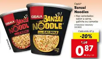 Lidl Cigala Banzai Noodles 67g promoção