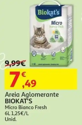 Auchan Areia Aglomerante BIOKAT'S Micro Bianco Fresh 6L promoção