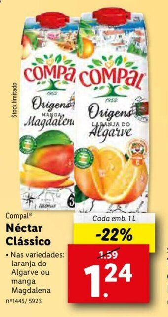 Lidl Compal Néctar Clássico 1L promoção