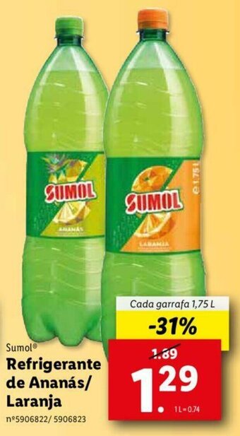 Lidl Sumol Refrigerante de Ananás/Laranja 1,75L promoção