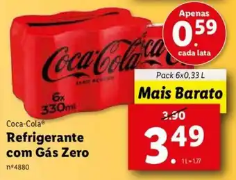 Lidl Coca Cola Refrigerante com Gás Zero 6x330ml promoção