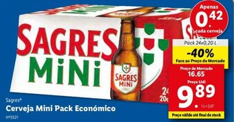 Lidl Sagres Cerveja Mini Pack Económico 24x0,20L promoção