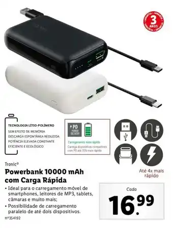 Lidl Tronic Powerbank 10000mAh com Carga Rápida promoção