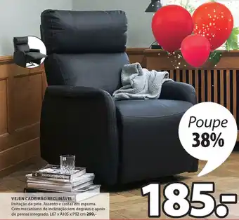 JYSK Vejen Cadeirão Reclinável L67xA105xP92cm promoção