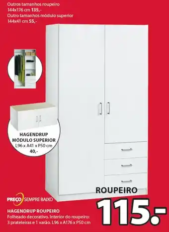 JYSK Preço Sempre Baixo Hagendrup Roupeiro promoção
