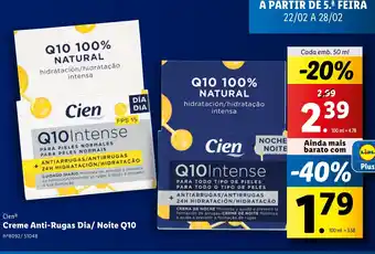 Lidl Cien Creme Anti-Rugas Dia/ Noite Q10 promoção