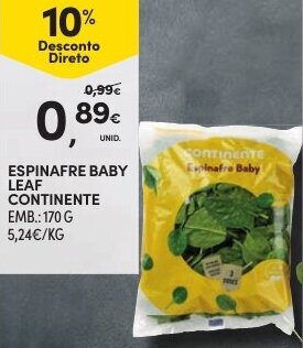 Continente Espinafre Baby Leaf Continente 170g promoção