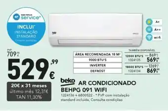 Radio Popular beko AR CONDICIONADO BEHPG 091 WIFI promoção