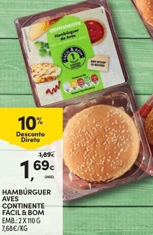 Hambúrguer Aves Continente Fácil & Bom 2x110g