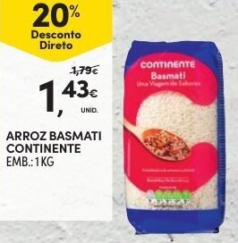 Continente Arroz Basmati Continente 1kg promoção