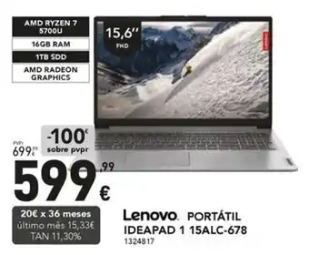 Radio Popular Lenovo. PORTÁTIL IDEAPAD 1 15ALC-678 1324817 promoção
