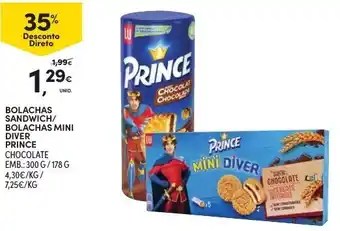 Bolachas Sandwich/Bolachas Mini Diver Prince 300g/178g
