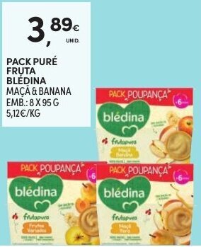 Continente Pack Puré Fruta Blédina 8x95g promoção