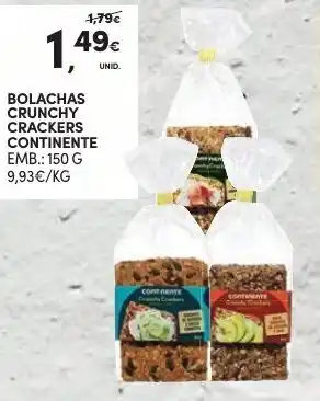 Continente Bolachas Crunchy Crackers Continente 150g promoção