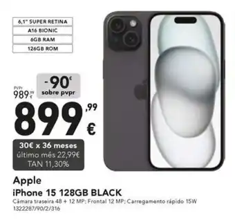 Radio Popular Apple iPhone 15 128GB BLACK promoção