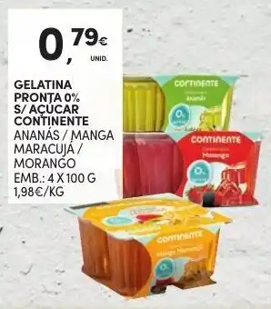 Continente Gelatina Pronta 0% S/Açúcar Continente 4x100g promoção