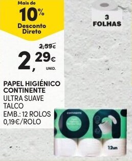 Papel Higiénico Continente 12 rolos