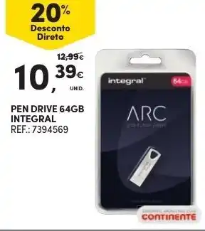 Continente Pen Drive 64GB Integral promoção