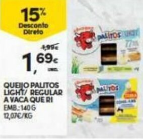 Continente Queijo Palitos Regular/Light A Vaca Que Ri 140g promoção