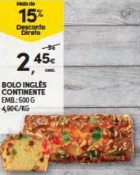 Bolo Inglês Continente 500g