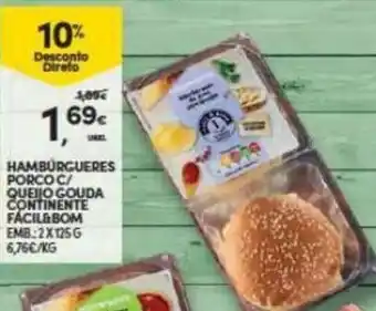 Hambúrgueres Porco C/Queijo Gouda Continente Facil & Bom 2x125g
