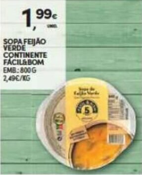 Continente Sopa Feijão Verde Continente Fácil & Bom 800g promoção