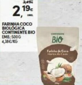 Continente Farinha Coco Biológica Continente Bio 500g promoção