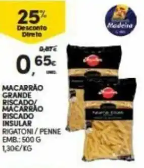 Continente Macarrão Grande/Macarrão Riscado Insular 500g promoção