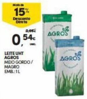 Continente Leite UHT Agros 1L promoção