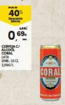 Continente Cerveja C/Álcool Coral 33cl promoção